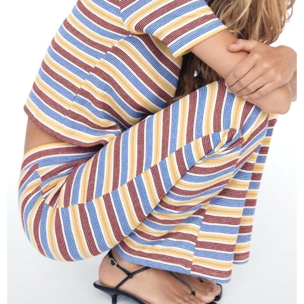 ZARA Multi Color Horizontal Striped Ribbed Knit Pant Size S